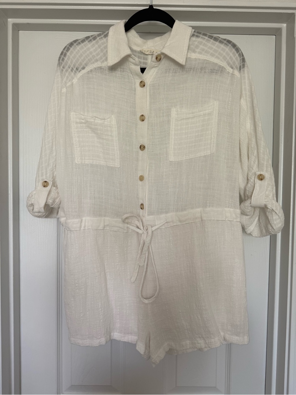 100% cotton Lightweight Cream Button-Front Romper
